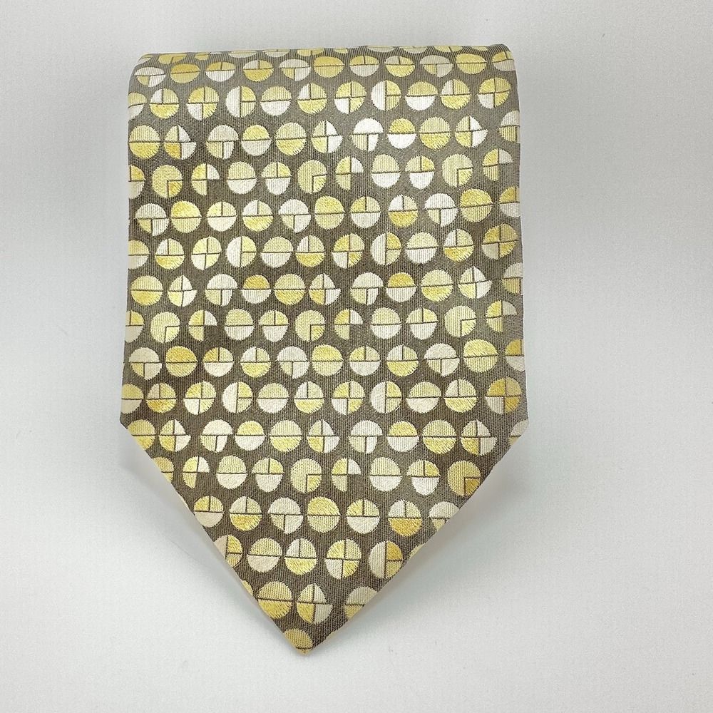 Luciano Gatti Elite 100% Silk Tie Made Italy Taupe Gold Geometric Necktie 56"x4"